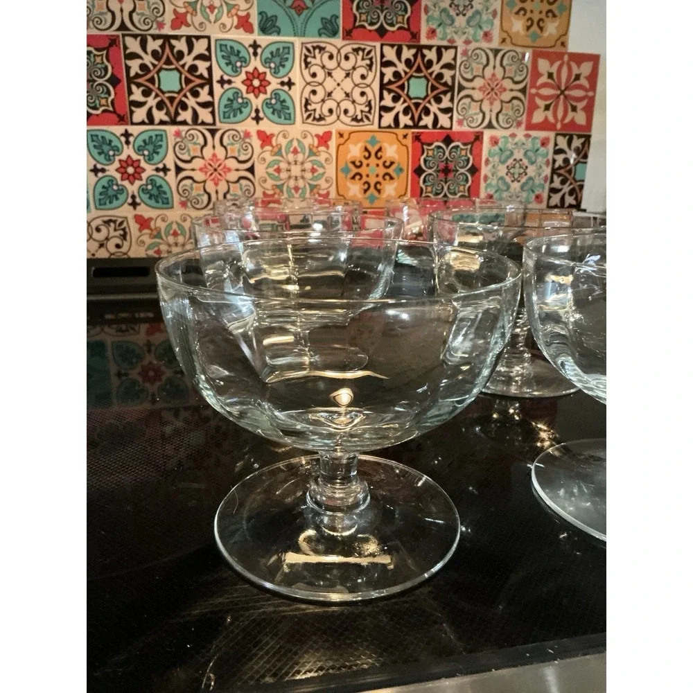 Vintage Clear Crystal Coupe Glass,‎ Set of 6, Ribbed Pattern